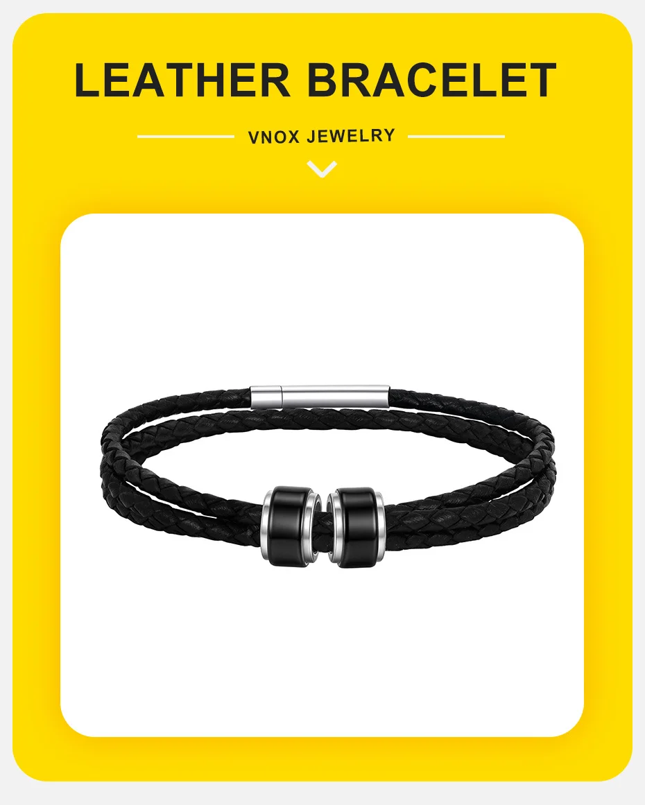 Vnox Personalisiertes 3-lagiges Lederarmband für Herren, Edelstahlrohrarmband, personalisierte gravierte Geschenke für Papa, Jungen, Ehemann – Detail 8