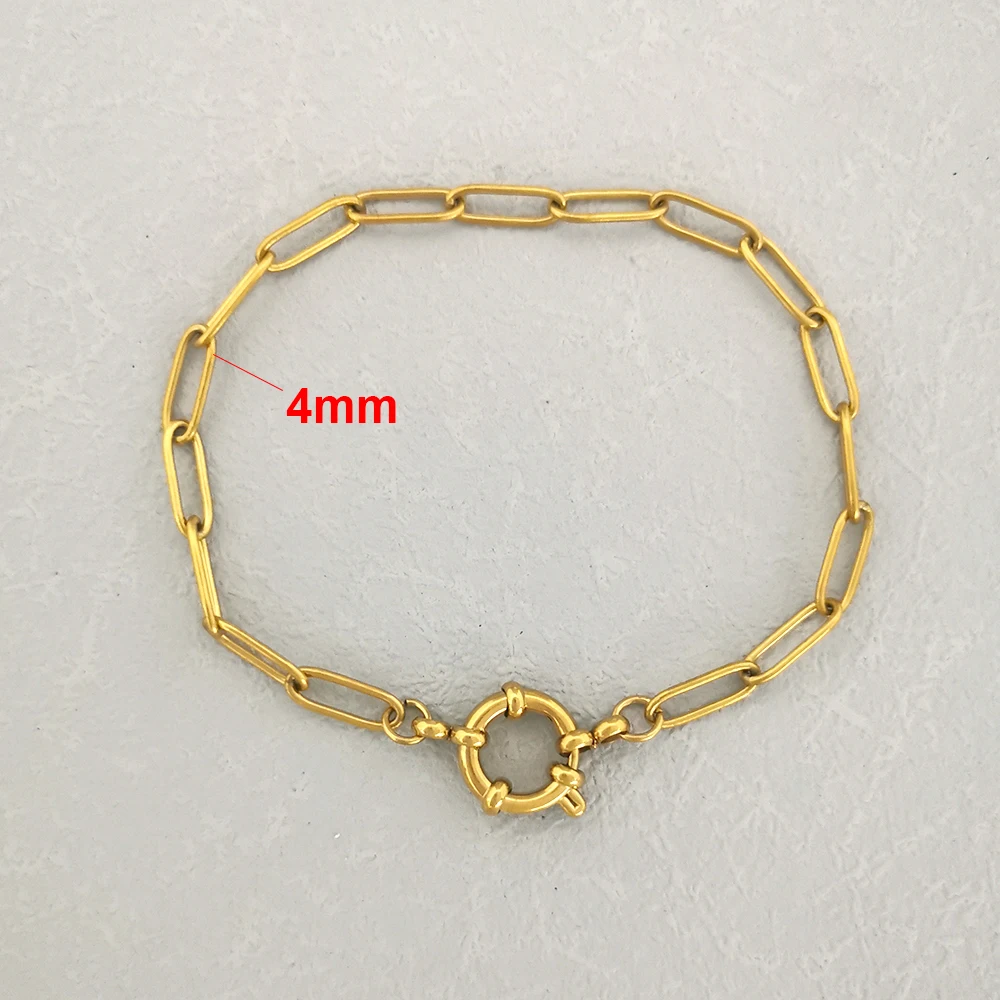 QMHJE Stainless Steel Bracelet Women Men Anchor Clasp Beads Chain Sailor Wheel Geometric Link Basic DIY Gold Silver Color Punk