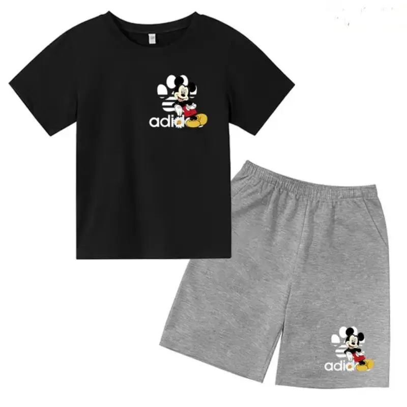 thumbnail image 1 of Camiseta y pantalones cortos con estampado de Mickey Mouse de verano para niños y adolescentes, traje de 2 piezas, ropa deportiva informal para niños y niñas, conjunto de moda Sunshine, 1 of 5
