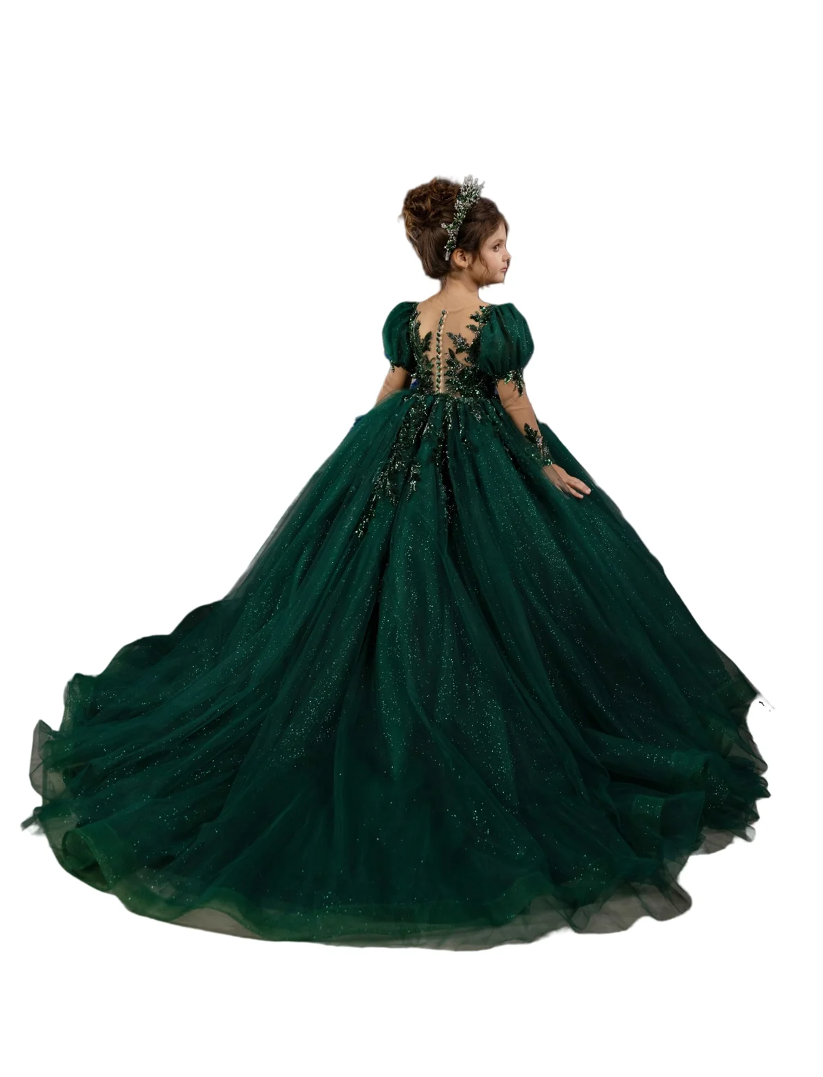 Emerald Green Pageant Dress for Girls Sparkly Long Sleeves Sequin Flower Girl Dresses Toddler