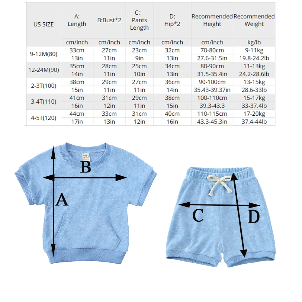 Spring Autumn Kids Outfits Solid Terry Cloth T-shirt + Shorts Clothes Summer Boy Girl Korean Tracksuit For 9M-5T Infant Set kids clothing set
