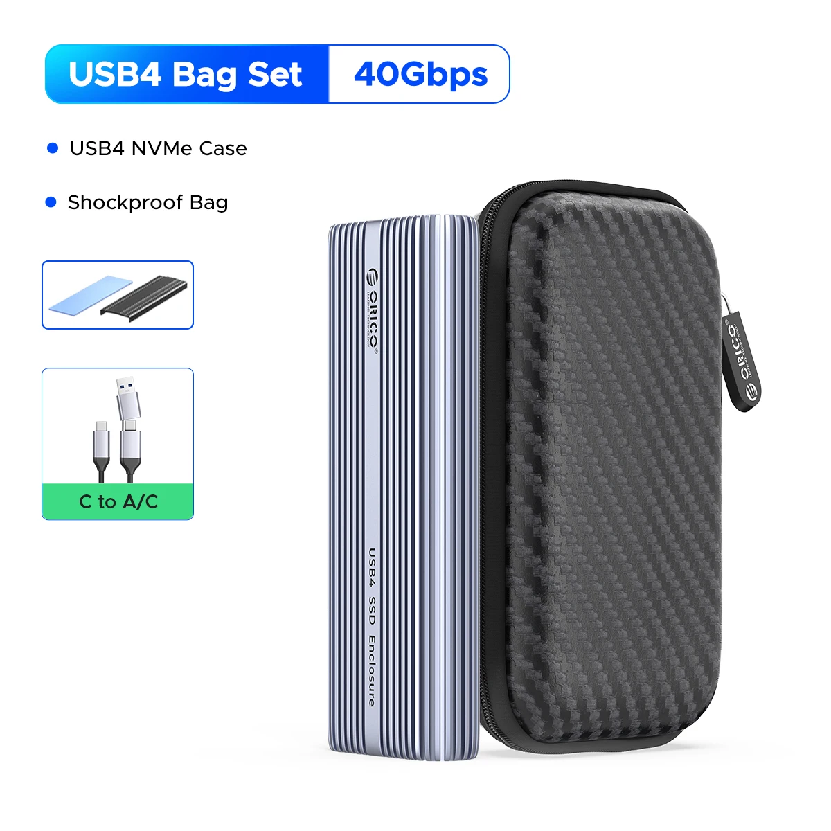 ORICO 40Gbps M.2 NVMe SSD Enclosure with Cooling Fan USB4