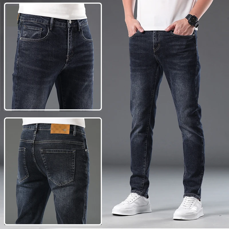 2024 Blue Classic Men's Jeans Simple All-Match Office Business Casual Quality High-End Elastic Straight Trousers