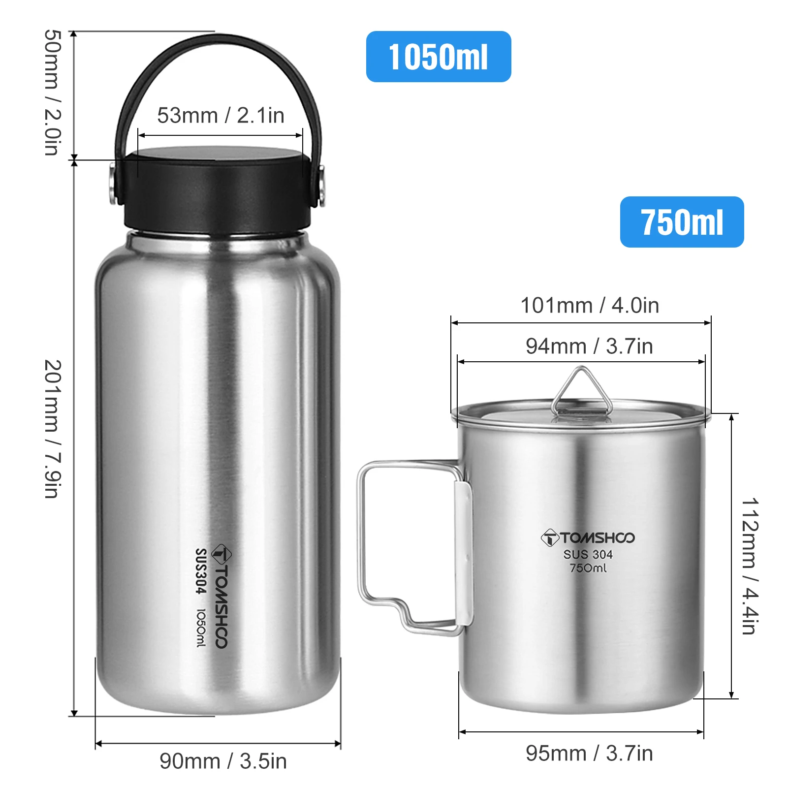 Gourde de 1050ml + Mug, en acier inoxidable – Image 3