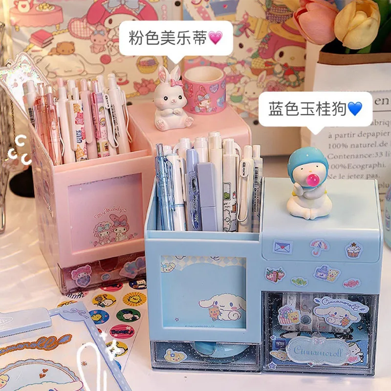 Stationery Organizer Pen Holder Sanrio Pen Container Storage Box Cute Children Girl Cinnamoroll Kuromi My Melody Creative Student Stationery Accessories Gift