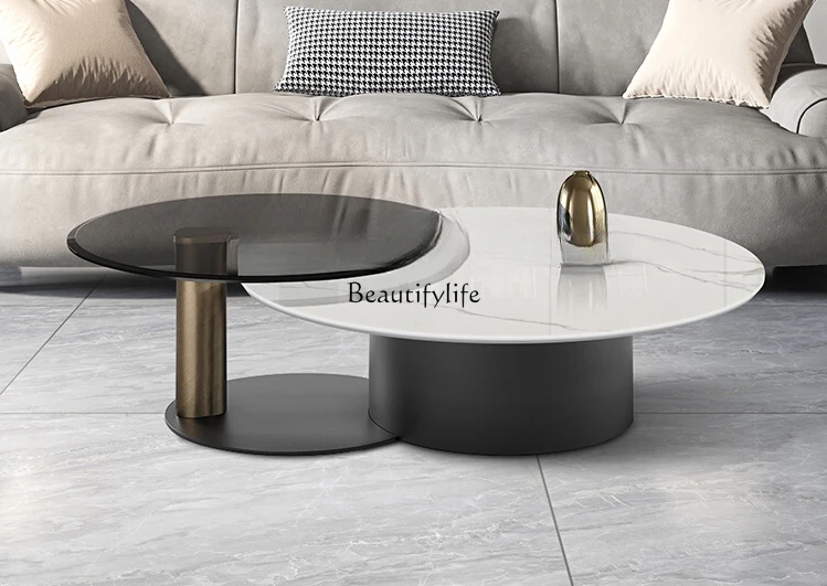 

Italian Simple Luxury Nano Jade Stone Tea Table Modern Minimalist round Tea Table Combination