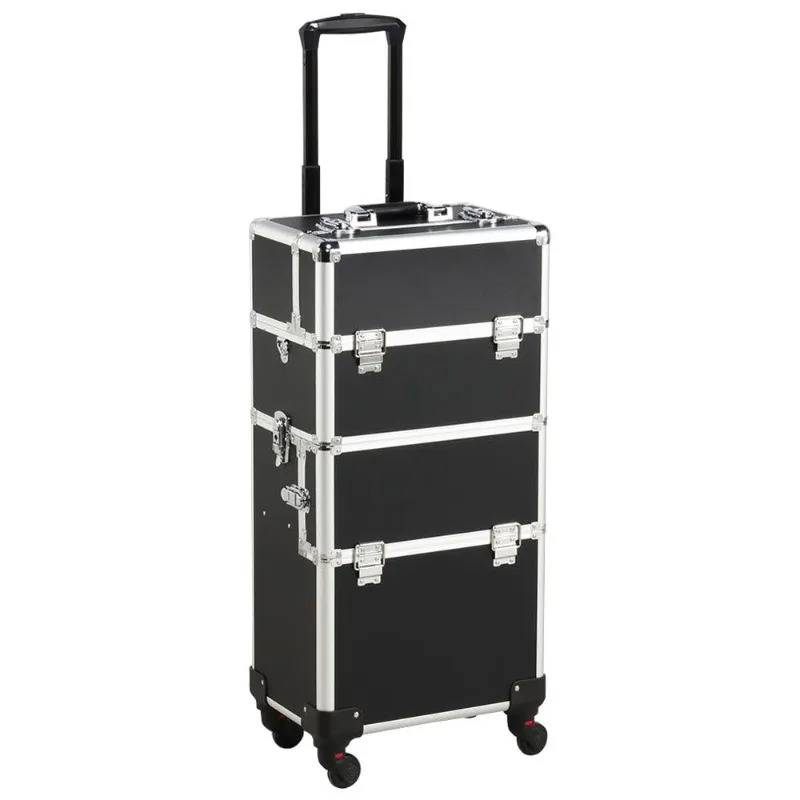 

Yaheetech Rolling Makeup Train Case 3 in 1 Cosmetic Makeup Case Large Aluminum Trolley Makeup Travel Case Professional Rolling