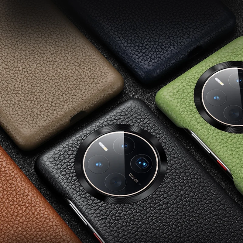 Luxury Litchi Pattern Genuine Leather Case for Huawei Mate 60 50 40 30 P60 P50 P40 Pro Shockproof Defender Protective Cover