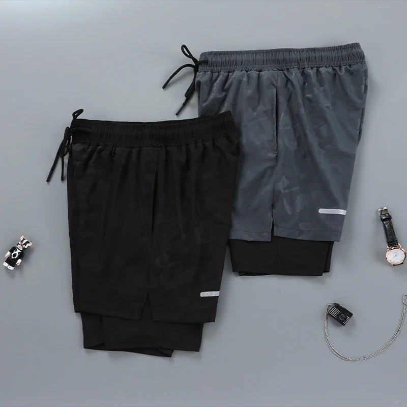 

Мужские спортивные штаны 2 в 1 для бодибилдинга и фитнеса, двойные шорты для бега на открытом воздухе, дышащие тренировочные спортивные штаны для тенниса