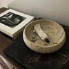 D21x6cm Wabi-Sabi Style Natural Marble Travertine Stone Decorative Tray Handmade Retro Pet Bowl for Home Decor 2