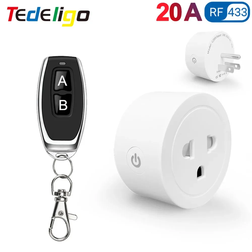 Tomada Elétrica Padrão rf 433mhz Plug de Controle Remoto sem Fio Casa Lâmpada Led Ventilador de Luz 110v 220v 20a 3000w us