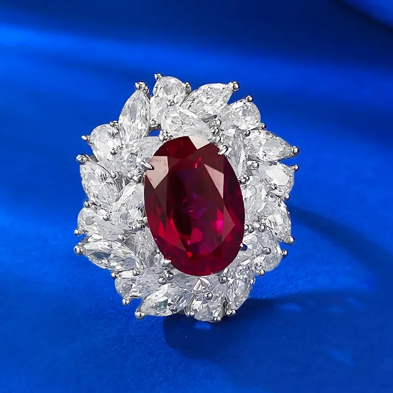 

Новинка, Серебро S925 пробы, инкрустировано 9*13 мм, голубь, кровь, красная стая, бриллиантовая, роскошная, инкрустированная красными высокоуглеродистыми бриллиантами, Женская свадьба