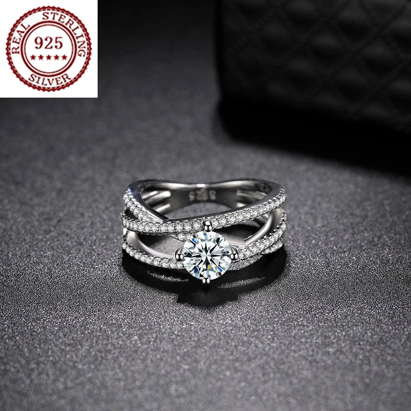 

Moissanite Three Lives Three Worlds Light Luxury Niche Exquisite S925 Platinum-plated Ring Overlapping Creative Female Jewelry