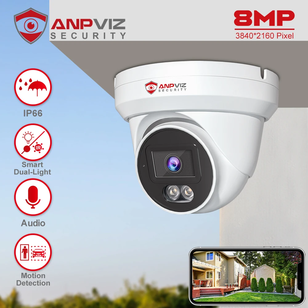 Anpviz 8Mp Poe Ip Torretta Camera Outdoor Smart Dual Light Colorvu 30M Cctv Video Ip67 H.265 Audio Rilevamento Di Persone E Veicoli