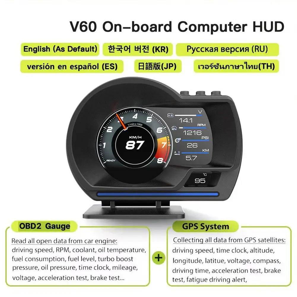 최신 A501 OBD2 자동차 헤드업 디스플레이 HUD 스마트 자동차 보안 게이지 알람 디지털 온도 터보 자동 RPM 워터&오일 미터 오도미터 Y5S1