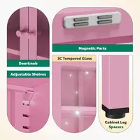 5-Tier Metal Glass Display Cabinet, Tall Curio Storage with Pink Steel Shelves, Ideal for Home Office, Living Room, Pantry 5