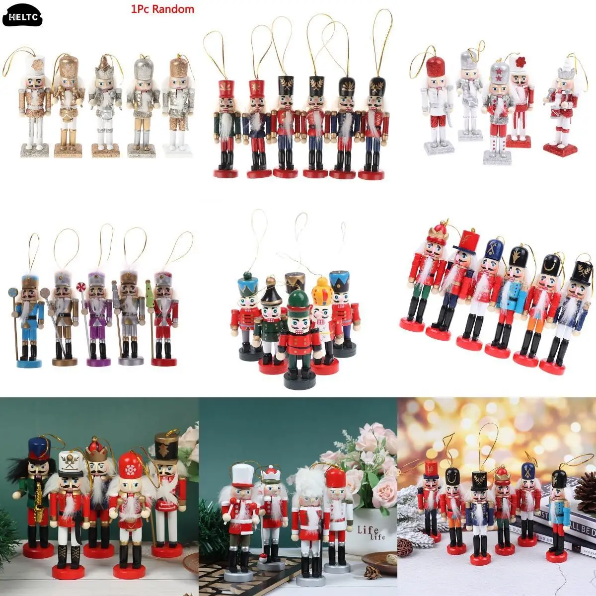 1PCS Random New Year Decor Kids Doll Wooden Nutcracker Soldier Christmas Decoration Pendants Ornaments for Xmas Tree Decor