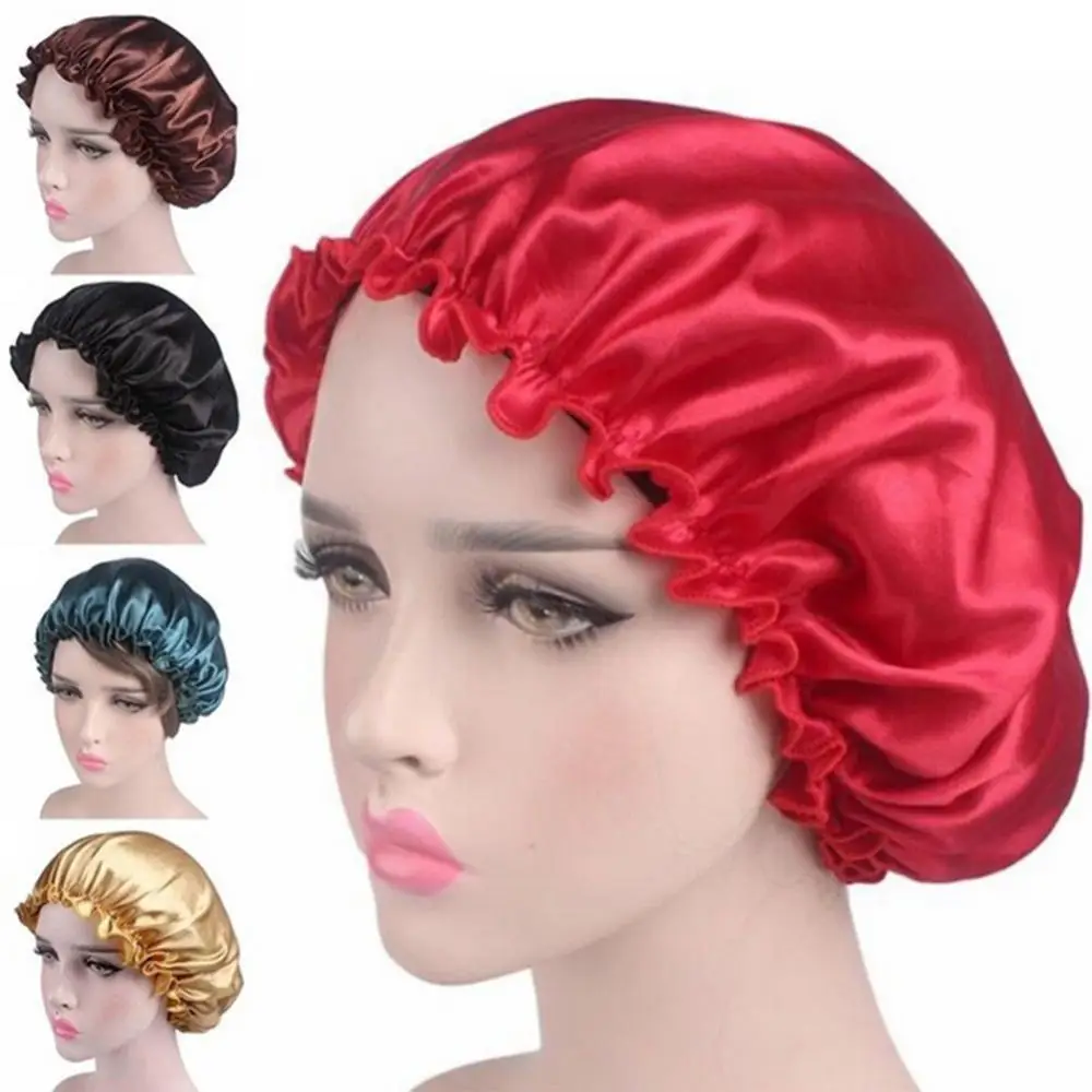 Women Solid Color Cap Elastic Satin Lace Night Sleep Chemotherapy Hair Care for Barber Accessories night hair cap