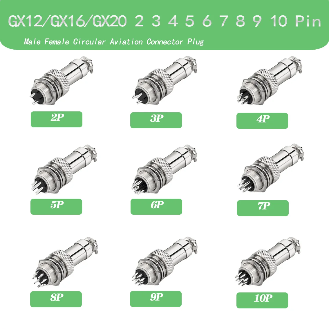 

GX12 GX16 GX20 2 3 4 5 6 7 8 9 10 12 14 15 Pin Male&Female Docking Aviator Aviation Plug Socket Circular Connector 5/10/20Set