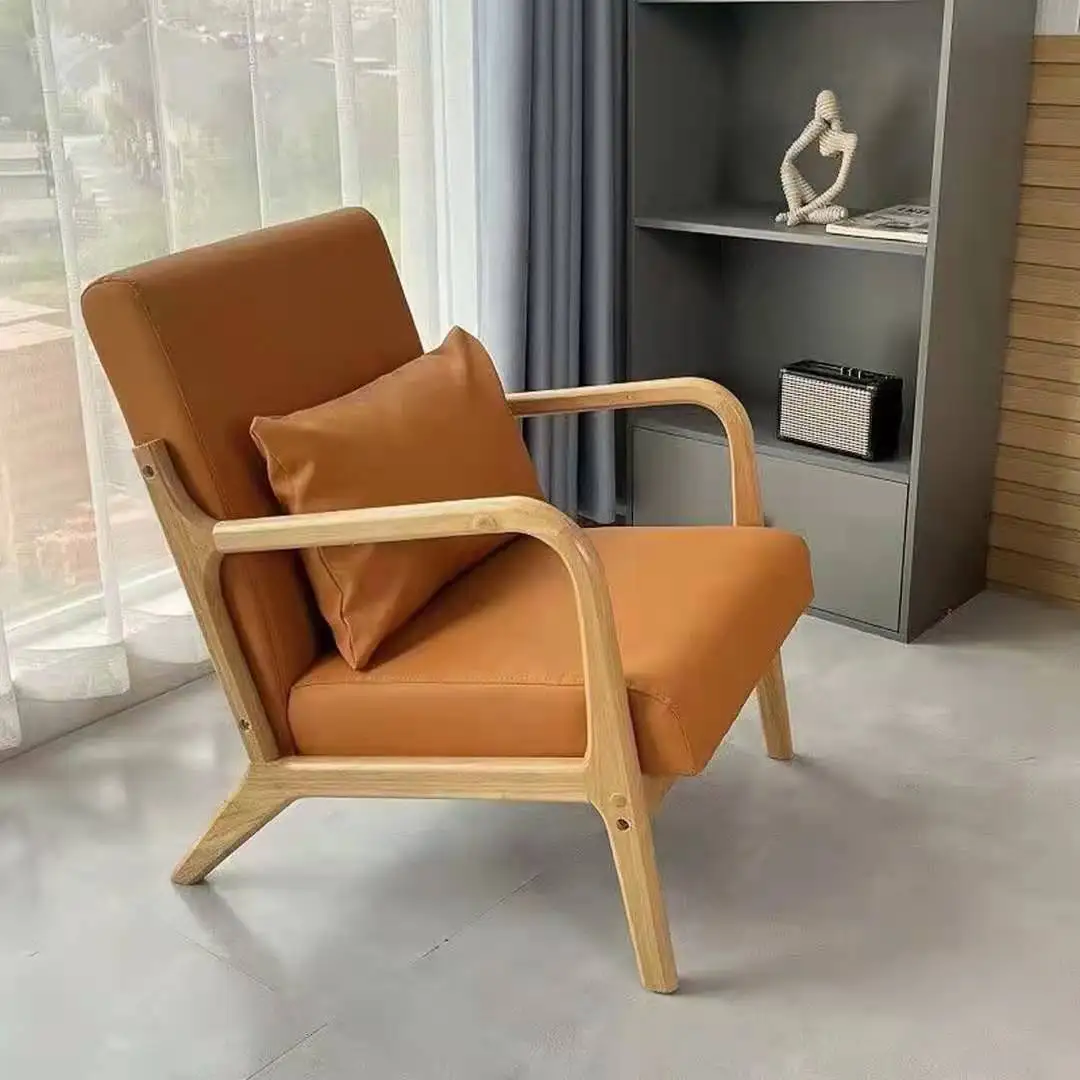 Lazy Sofa Nordic Single Sofa Chair Simple Balcony Home Fabric Milk Tea Shop Solid Wood Leisure Sofa Sofas for Living Room Sofas