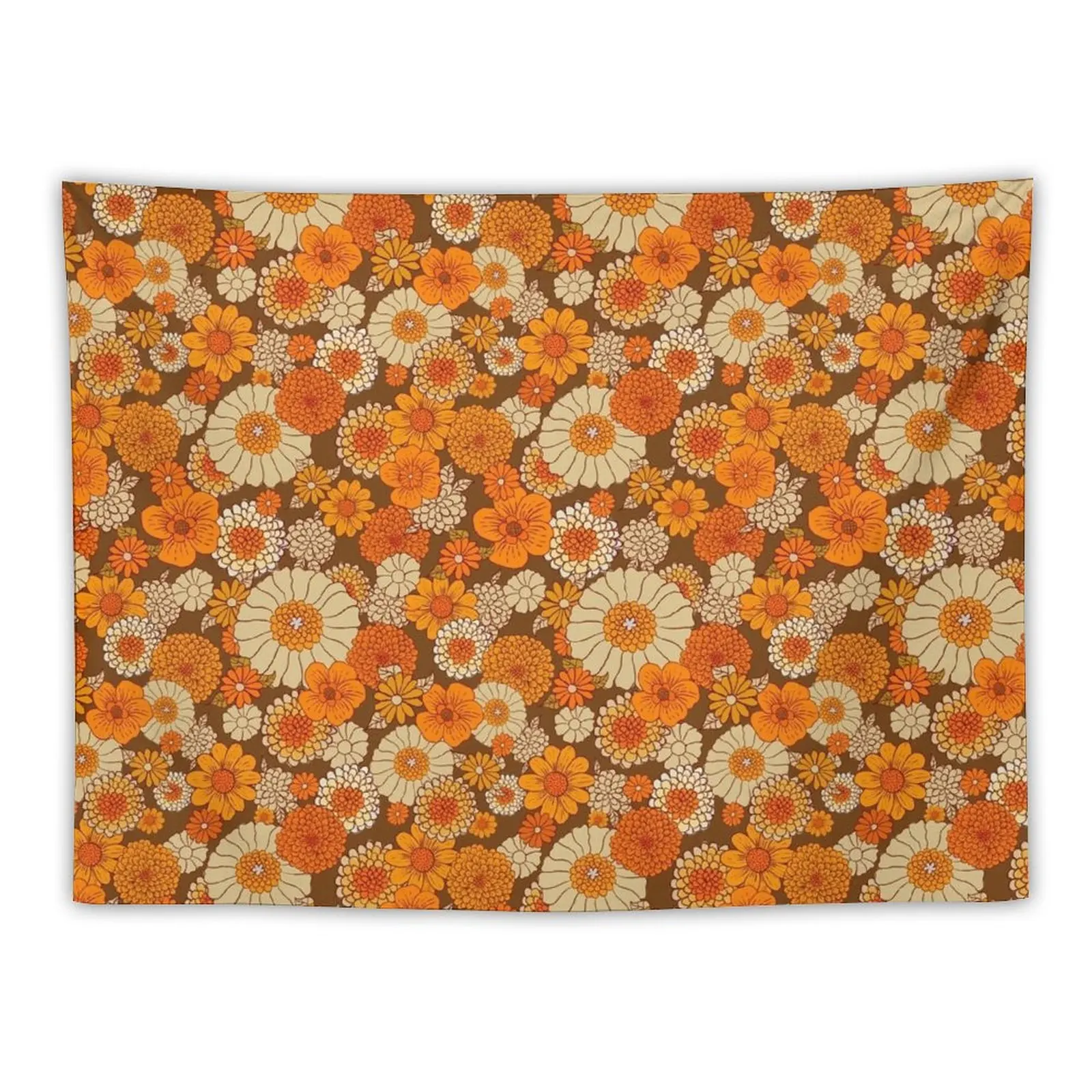 

70s retro daisies, vintage flower power, orange and brown, boho, Tapestry Decoration Wall Decoration For Bedroom