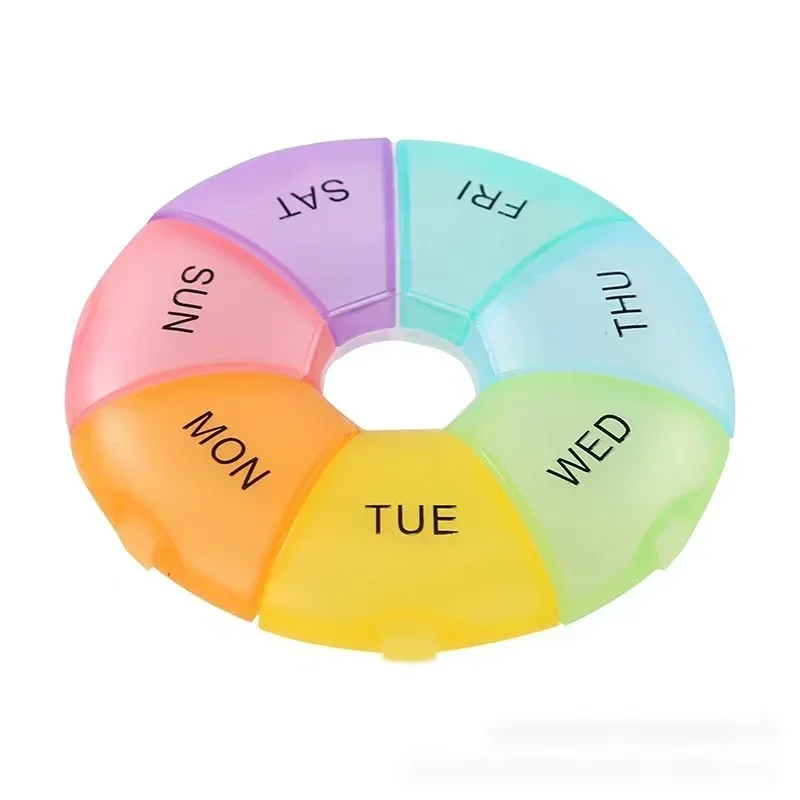 7 Grids Weekly 7 Days  Round Pill Case Plastic Tablet Candy Box Portable Storage Tablet Holder Travel Organizer Pill Container