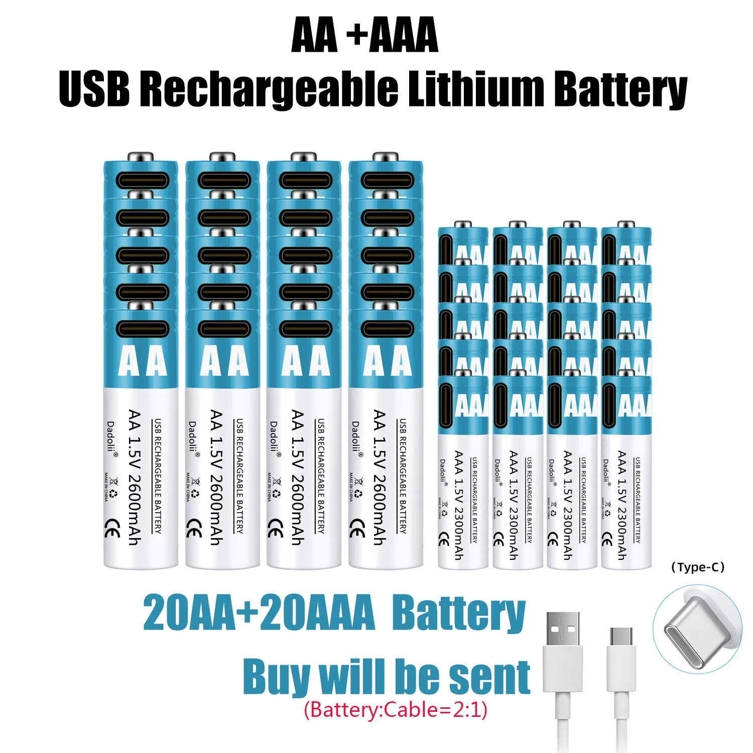 AA + AAA Battery 1.5V Li Ion Battery 2600mAh rechargeable lithium ion