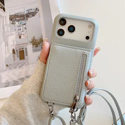 Crossbody Lanyard Phone Case with Zipper Wallet and Mirror Card Holder Slot - iPhone 12 Pro Max (Blue)