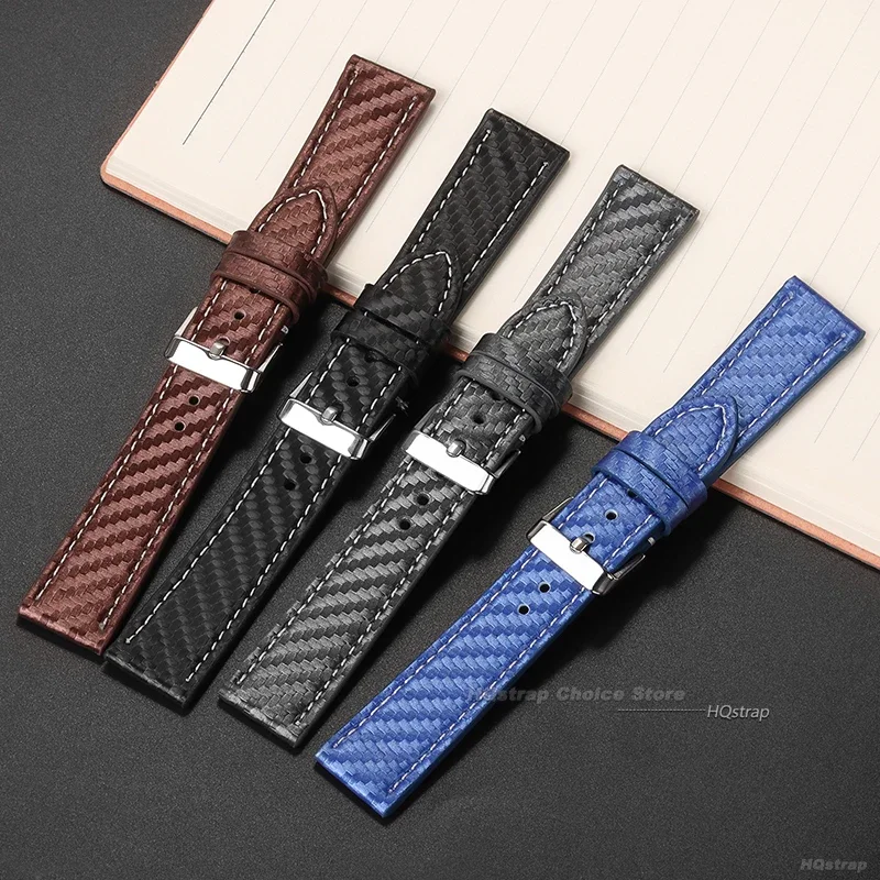 Sleek Carbon Fiber Leather Watchband - Premium Calfskin Strap