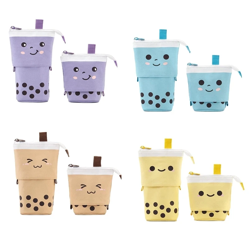 스탠딩 밀크티 연필 케이스, 귀여운 텔레스코픽 펜꽂이 문구 파우치 펜 박스, 학교 학생용 사무용품 연필 가방