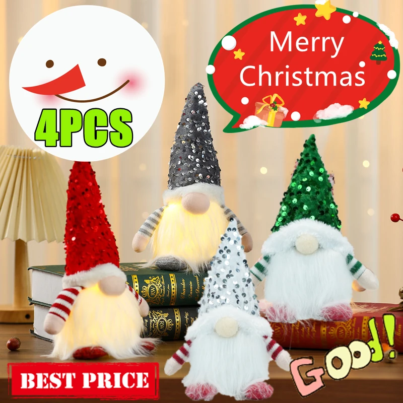 4-1PC Christmas Doll Elf Gnome with LED Light Christmas Decorations for Home Xmas Navidad New Year Children's Gifts