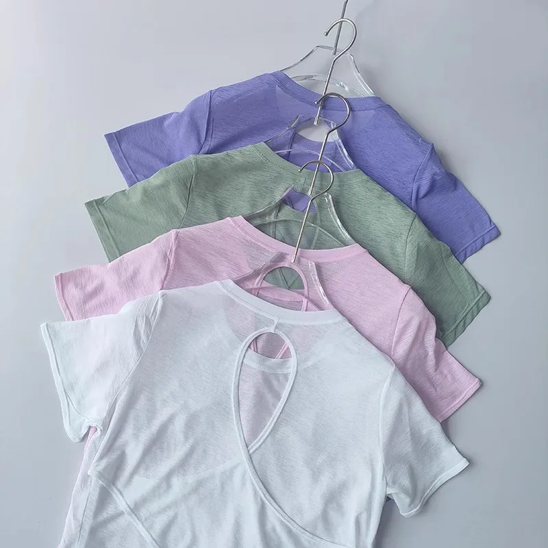 Women's Tight Sports T-shirt Quick Dry Short Sleeve Yoga T-shirt Pilates Fitting Fitness Back Hollow Out Running T-shirt 14 S1521afd70859470588aa7349874e27b0C