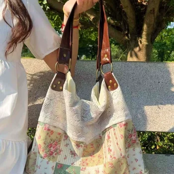 Borsa a Tracolla Bohémien, Borsa da Donna Mori Girl Fairycore con Motivi Floreali e Pizzo, Borsa Vintage da Viaggio e per il Pendolarismo