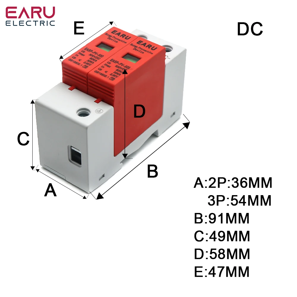 SPD 2P 3P DC 500V 800V 1000V 20KA~40KA 30KA~60KA House Lightning Surge Protector Protective Low-voltage Arrester Device PV Solar