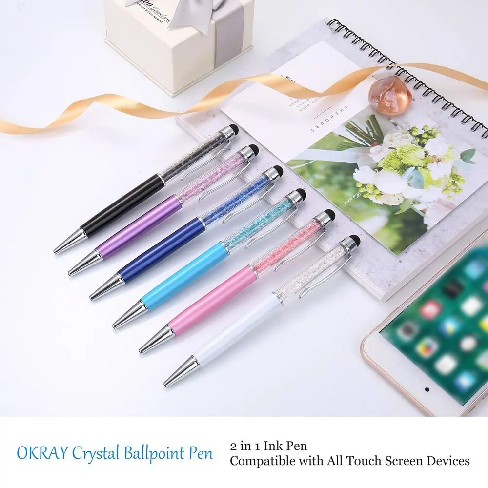 2In1 Capacitive Touch Screen Stylus Crystal Ballpoint Pen Students Black Ink Gel Pen Writing Tool School Stationery Supplies