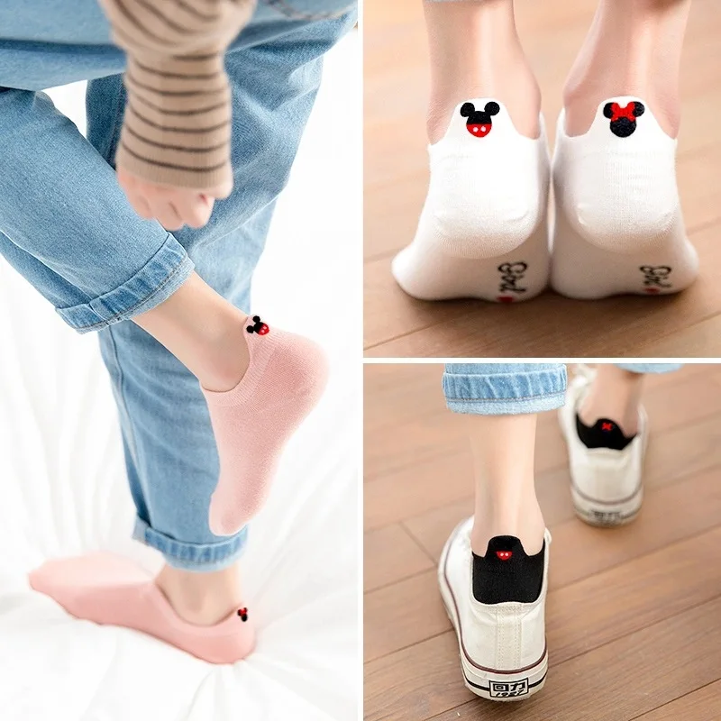 

1 pcs Disney of new girls Mickey head embroidered cartoon Minnie girl socks cotton summer thin cotton socks