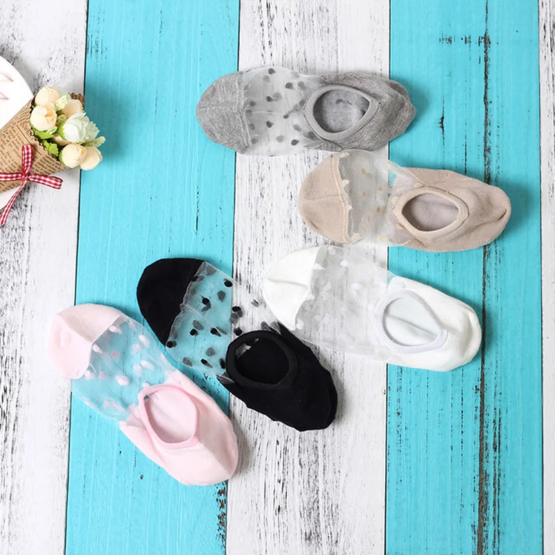 Description Picture 4 of item5Pairs Fashion Women Girls Summer Boat Socks Lace Short Soft Thin No Show Non-slip Sox Antiskid Slippers Invisible Ankle Low Sox