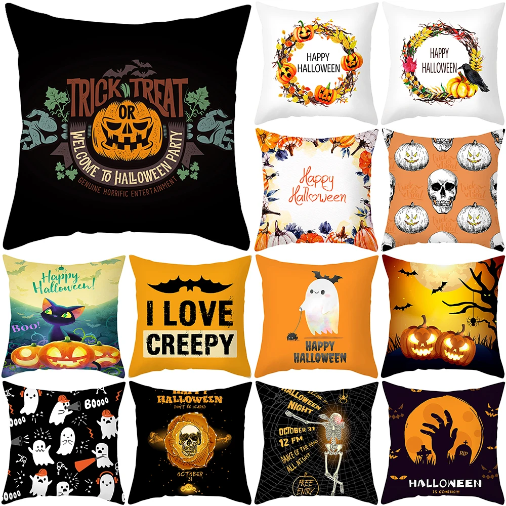 

Home decor halloween pumpkin polyester pillowcase sofa cushion cover decorative funda de almohada 45x45cm