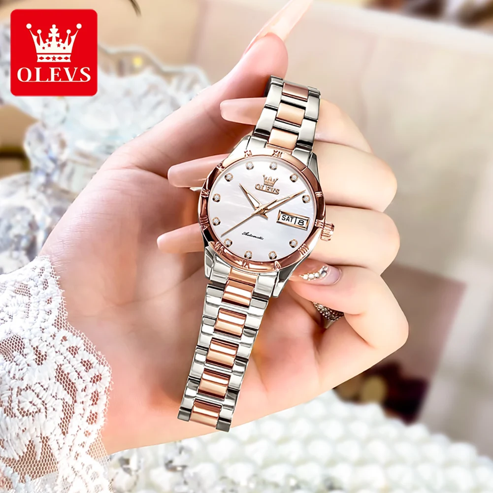 OLEVS Luxury Brand Fashion Original Women's Watches Elegant Date Automatic Mechanical Watch Waterproof Versatile Lady Wristwatch 4