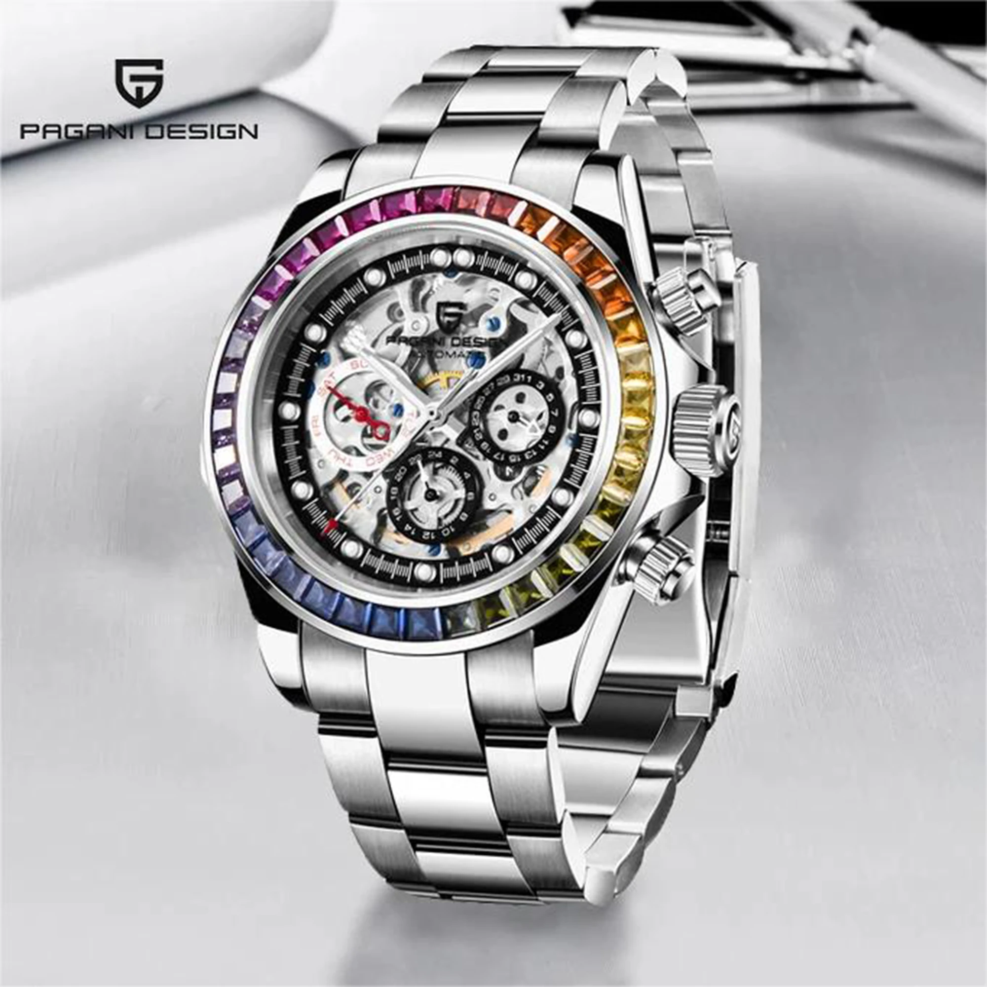 

PAGANI DESIGN Luxury Men Mechanical Automatic Watches 40MM Waterproof Hollowed-out Stainless Steel Chronograph Relogio Masculino