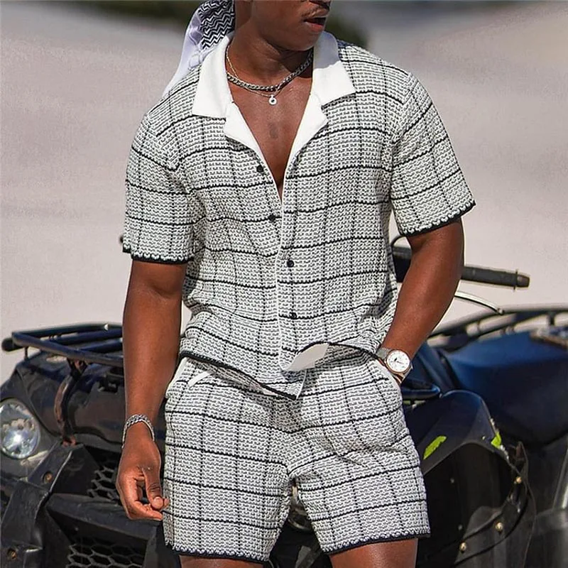 Men\'s Short Sleeve Button Up Polo Shirt And Short Suit Casual Hawaiian 3D Digital Print Outfits Man Holiday Beach Two Piece Suit
