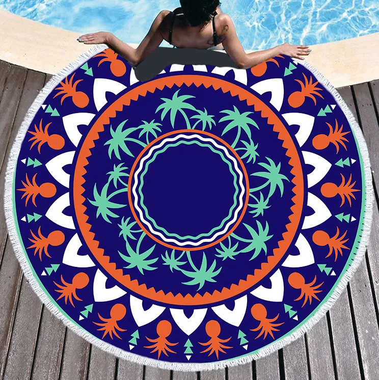 

Пляжное полотенце из микрофибры с абстрактным рисунком мандалы, круглое большое акварельное полотенце для йоги с зыбучим песком и кисточкой, пляжный коврик, покрывало