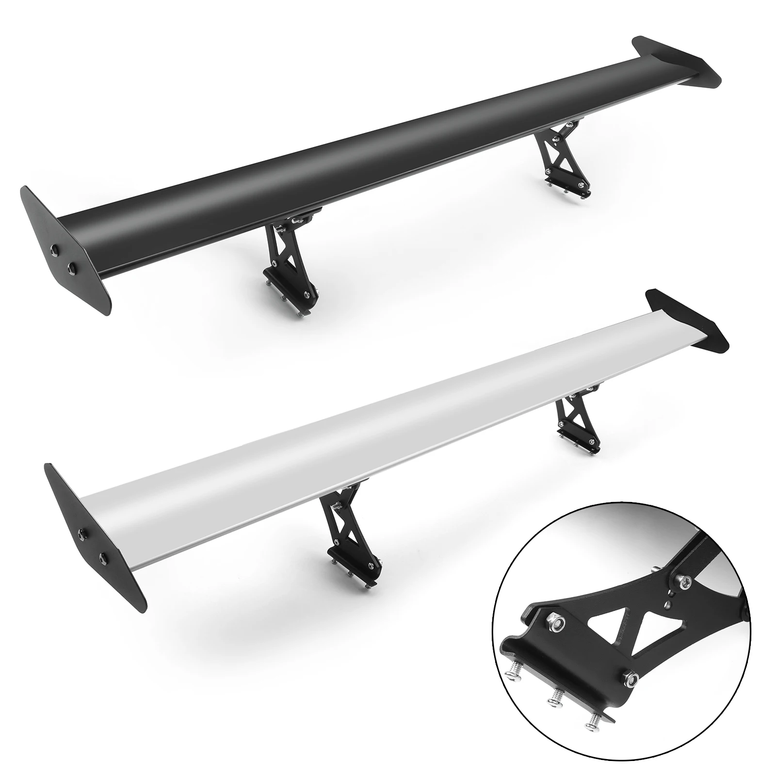

Areyourshop Universal Single Deck Hatch Adjustable Aluminum GT Rear Trunk Wing Racing Spoiler Silver/Black 13#