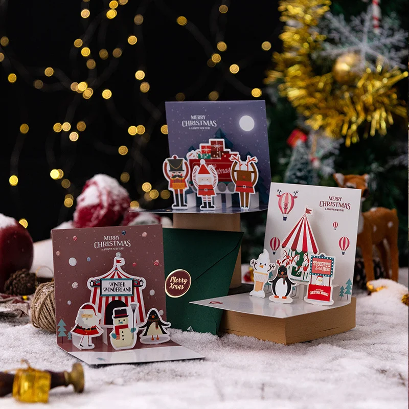 3D Christmas Card Folding Merry Christmas Greeting Cards New Year Xmas Party Navidad Festival Decoration Greet Gift Cards