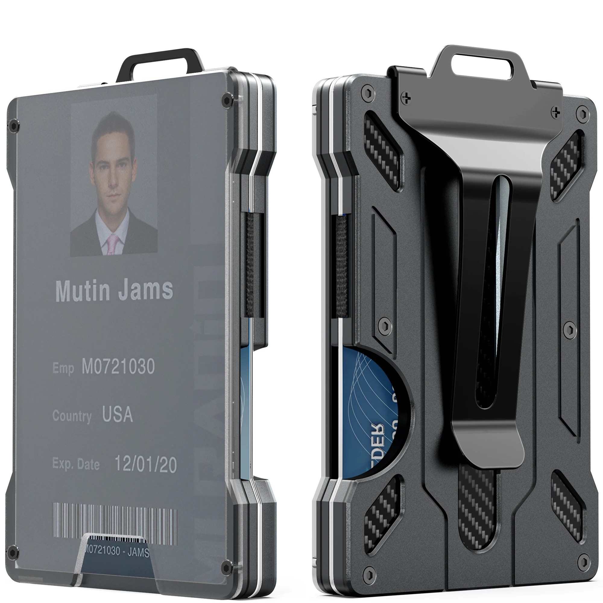 Slim Aluminum Minimalist Wallet for Men - RFID Blocking Money Clip with Clear ID Card Holder