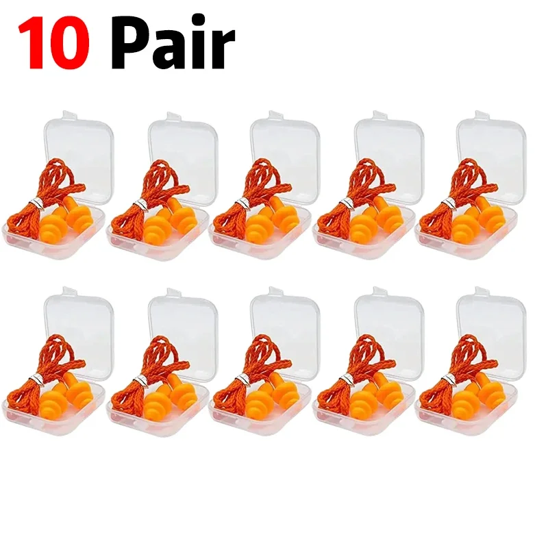 Reusable Silicone Corded Ear Plugs with Noise-Cancelling Earbuds for Sleeping, Studying, and Swimming