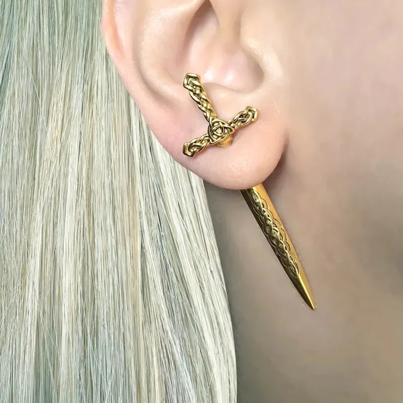 Steel Fun Jewelry Punk Sword Gothic Kinitial Piercing Earrings for Women&Men Goth Pattern Ear Jacket Cross Stud Earring Jewelry stud earrings cross earrings