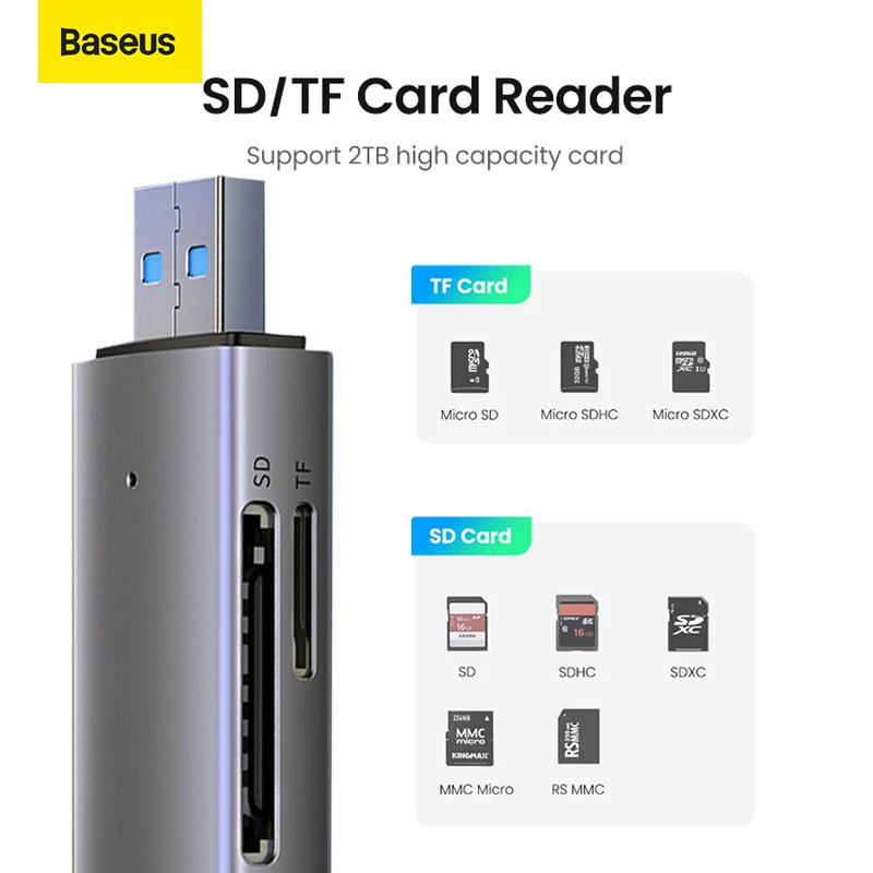 Baseus-usb 3.0 tipo c para Micro sd tf Leitor de Cartão de Memória em para pc Acessórios para Laptop Adaptador Inteligente - Imagem 2