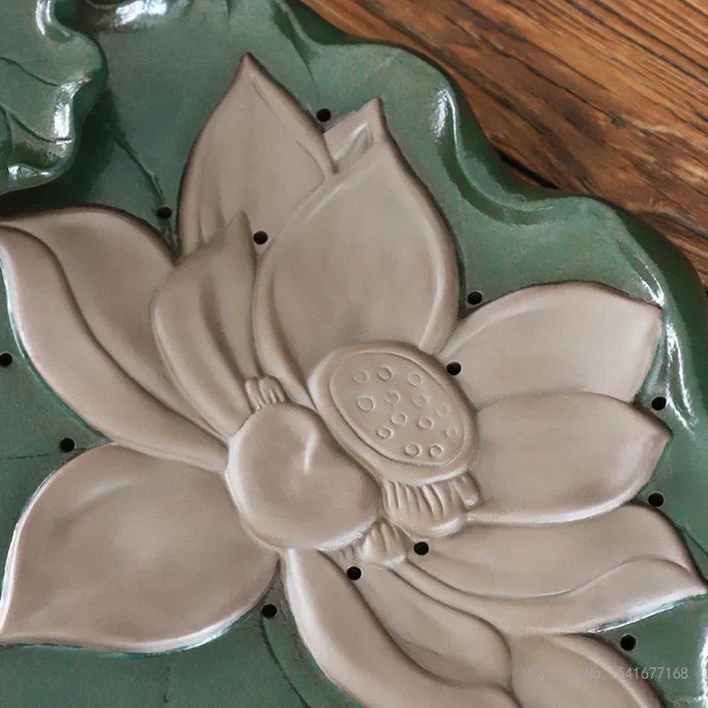 Creative Kung Fu Lotus shaped Tea Tray, Chinese Style Purple Sand, Water Storage, Indoor living room Tea Room Decoration, 1Pc