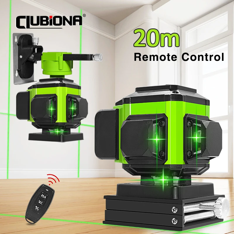 Laser Level 16/12 lines Self-leveling Remote Control Outdoor Mode-Receiver Auto 3x360 Green beam